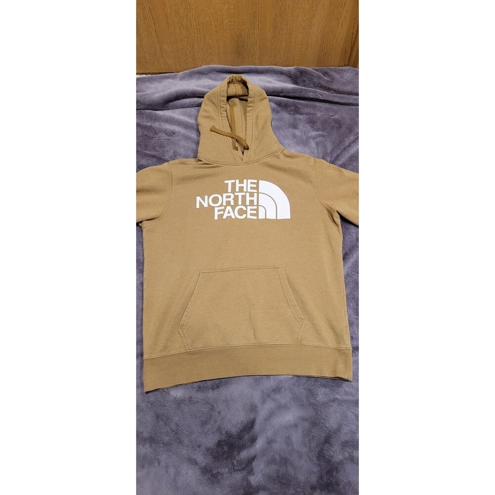 The North Face Hoodie Mens Large Tan Pullover Fleece Sweatshirt Logo Graphic